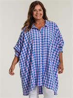 Gozzip - Gerda Oversize Tunika/Skjorte, Blå/Pink Tern